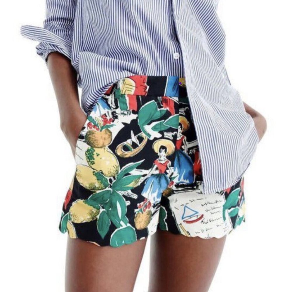J. Crew High Waisted Postcard Print Shorts | size 2